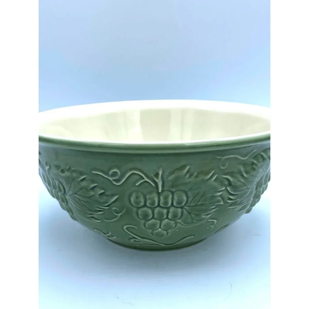 Sur La Table Green Grapes and Vines Serving, Mixing Bowl Embossed Raised